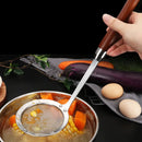 Axyaa Stainless Steel Colander with Wooden Handle Kitchen Skimmer Juice Filter