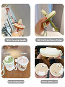 Axyaa Kawaii Jumbo Boba Cup: Large Cute Stirring Water Bottle for Girls - Dual Drinking Cups