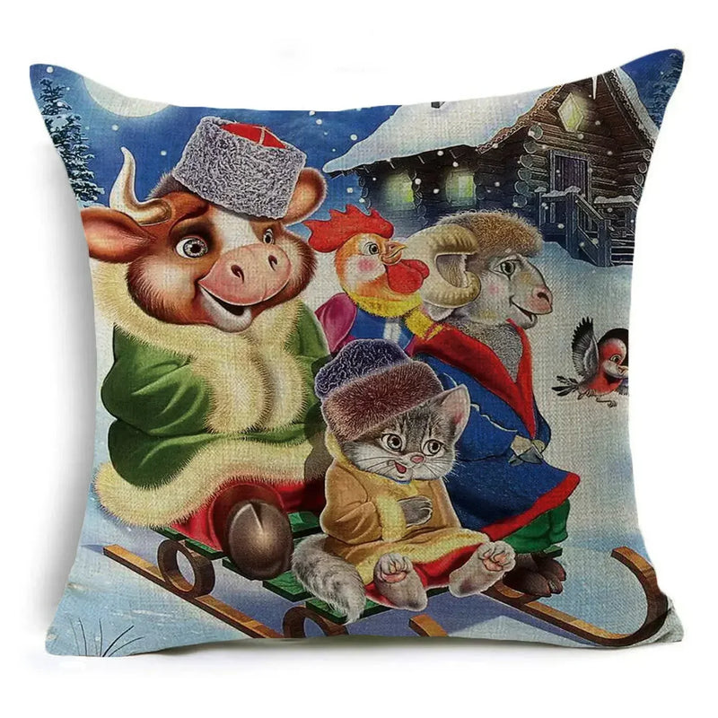 Axyaa Christmas Santa Snowman Pillowcase - Linen Cushion Cover 18*18 inch