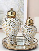 Axyaa Ceramic Light Luxury Electroplated Vase: European Style Decorative Storage Craft