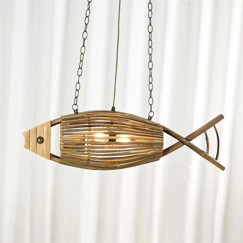 Axya Bamboo Fish Pendant Lights Retro Bar Teahouse Lamp Farm Hotel Wall Decor