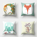 Fox and Bird Polyester Pillowcase by Axyaa: Cartoon Landscape Cushion Cover for Sofa