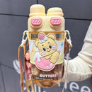 Axyaa Kids Cat Bear Straw Water Bottle - BPA Free, Aesthetic Tritan Tumbler