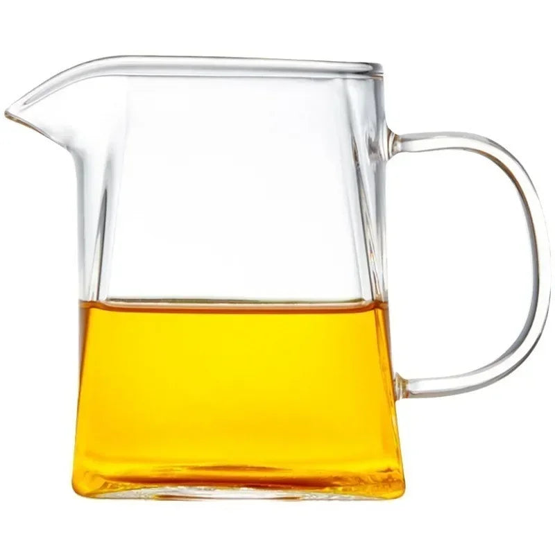 Axyaa Clear Glass Fair Cup with Handle & Strainer for Chinese Tea Brewing