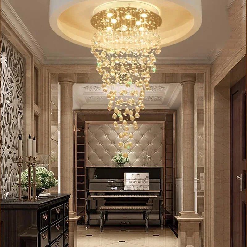 Axyaa Round Crystal Chandelier with LED Lights and Stainless Steel Base