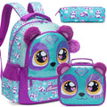 Axyaa Cute Animal Primary School Girls Rolling Backpack Set