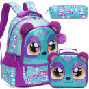 Axyaa Cute Animal Primary School Girls Rolling Backpack Set