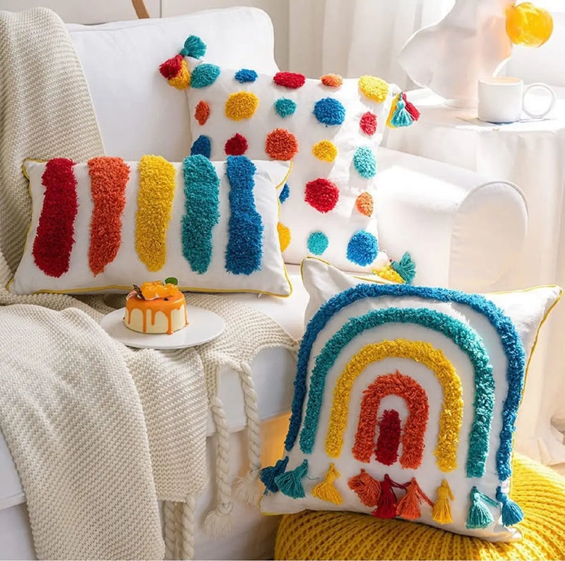 Tufted Rainbow Cushion Cover for Home Decor Axyaa Brand
