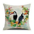 Tropical Birds Linen Pillowcase Set for Decorative Throw Cushions by Axyaa