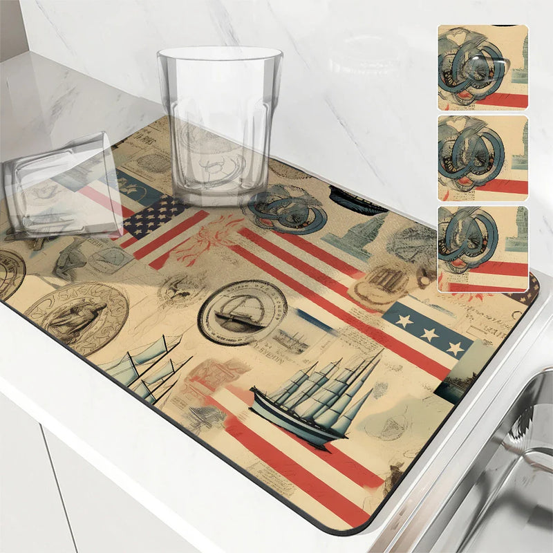 Axyaa Sailboat Kitchen Drying Mat: Absorbent, Anti-Slip Table Placemat