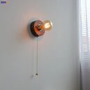 Axyaa Vintage LED Wall Lamp Pull Chain Switch Plug, Walnut Ash Wood Copper