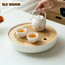 Axyaa White Porcelain Zisha Pot Holder for Tea Tray with Water Storage