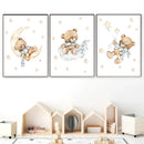 Axyaa Bear Nursery Moon Cloud Star Balloon Wall Art Poster for Kids Room