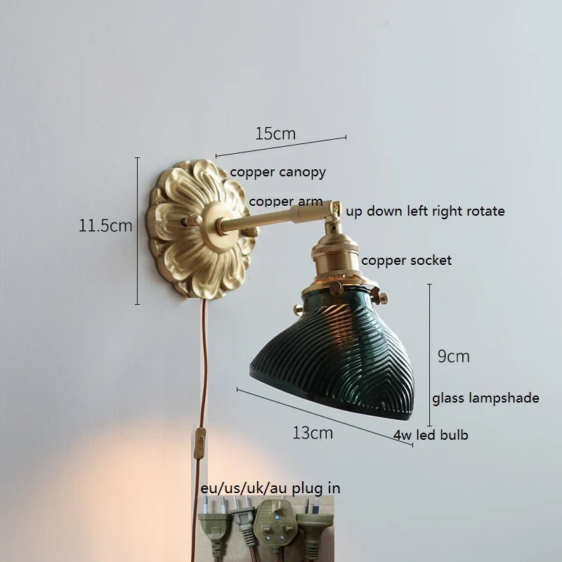 Axyaa Smoke Gray Glass LED Wall Sconce with Adjustable Copper Arm