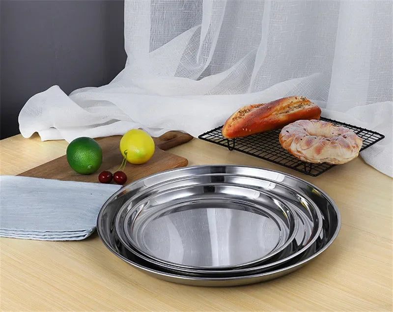 Axya Stainless Steel Large Round Deep Plate for Restaurant & Hotel