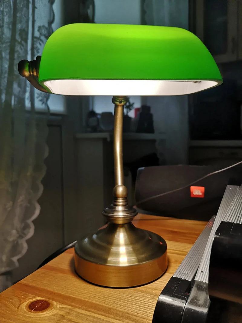 Axyaa Retro Green Glass Mini Table Lamp for Home and Office Settings