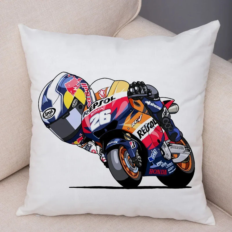 Axyaa Cartoon Sport Motorcycle Cushion Cover - Super Soft Plush Pillow Case