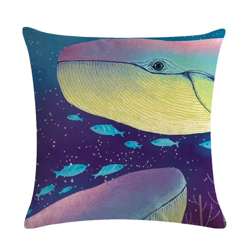Whale Print Linen Pillowcase for Home and Office Decor by Axyaa