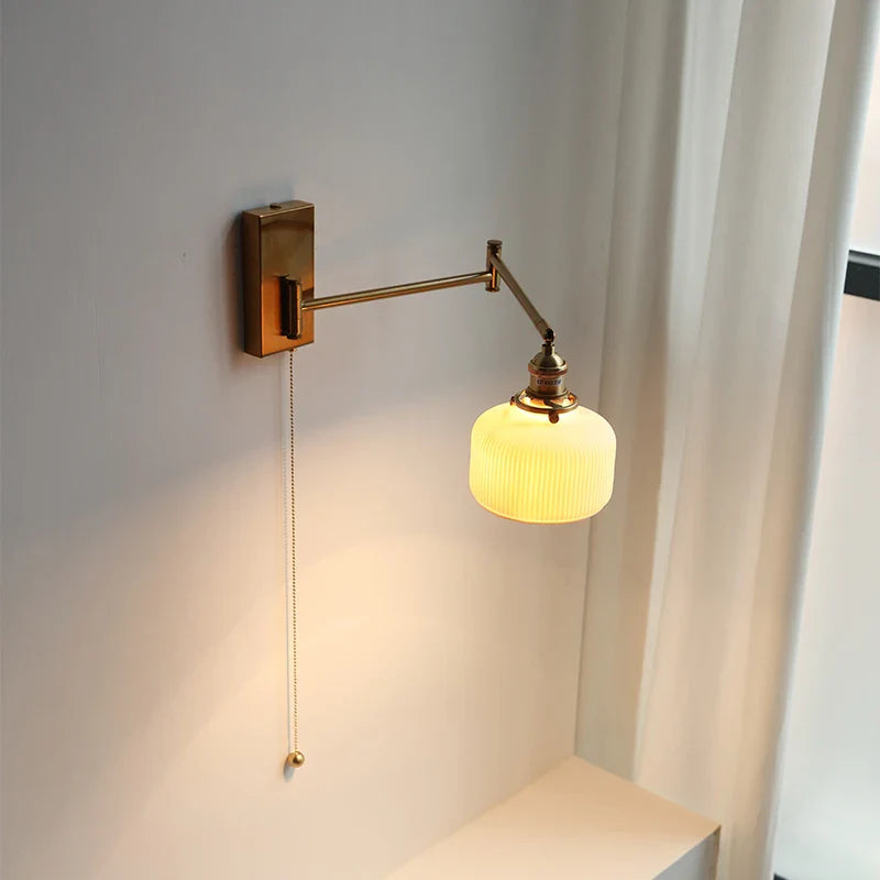 Axyaa Nordic LED Swing Arm Wall Lamp Gold Rotate Bedroom Bedside Light