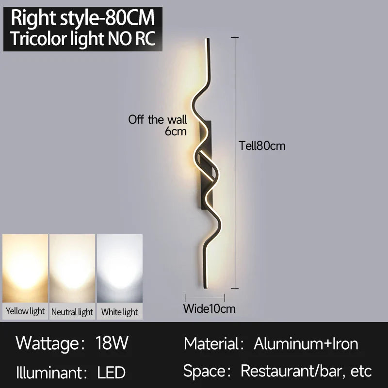 Axyaa Black LED Wall Sconce 80/100CM Strip Light for Bedroom Decor & Background
