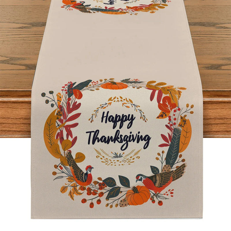 Axyaa Thanksgiving Plants Garland Pumpkin Bird Table Runner for Kitchen Dining Decor