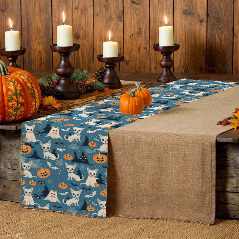 Axyaa Cute Ghost Table Runner: Halloween Wedding Dining Decor and Coffee Table Cloth