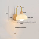 Axyaa Glass Wood LED Wall Lights for Bedroom Living Room Coffee, Pull Chain Switch, Modern Bedside Lamp Mirror