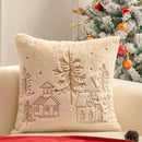 Axyaa White Faux Rabbit Fur Christmas Pillow Cover, Gold Snowman Snowflakes Embroidery