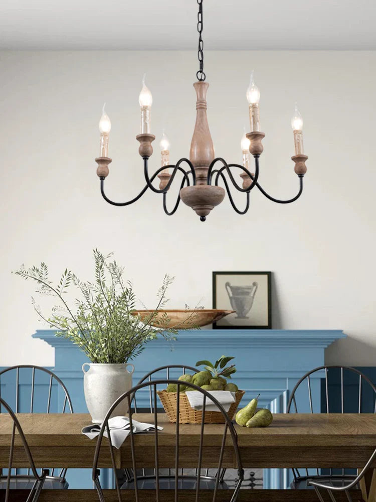 Axyaa Retro Chandelier: Solid Wood Dining Room Lamps for Stylish French Designer Home Decor