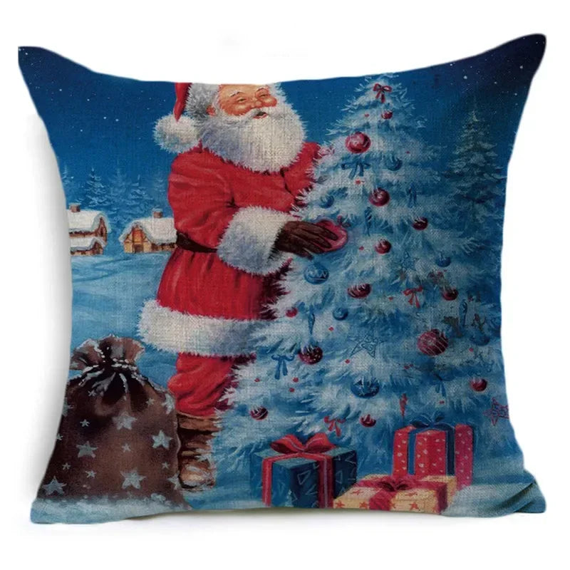 Axyaa Christmas Santa Snowman Pillowcase - Linen Cushion Cover 18*18 inch