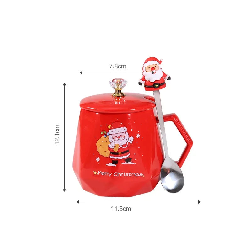 Axyaa Christmas Ceramic Mug Set with Lid and Spoon - Festive Xmas Gift Cup