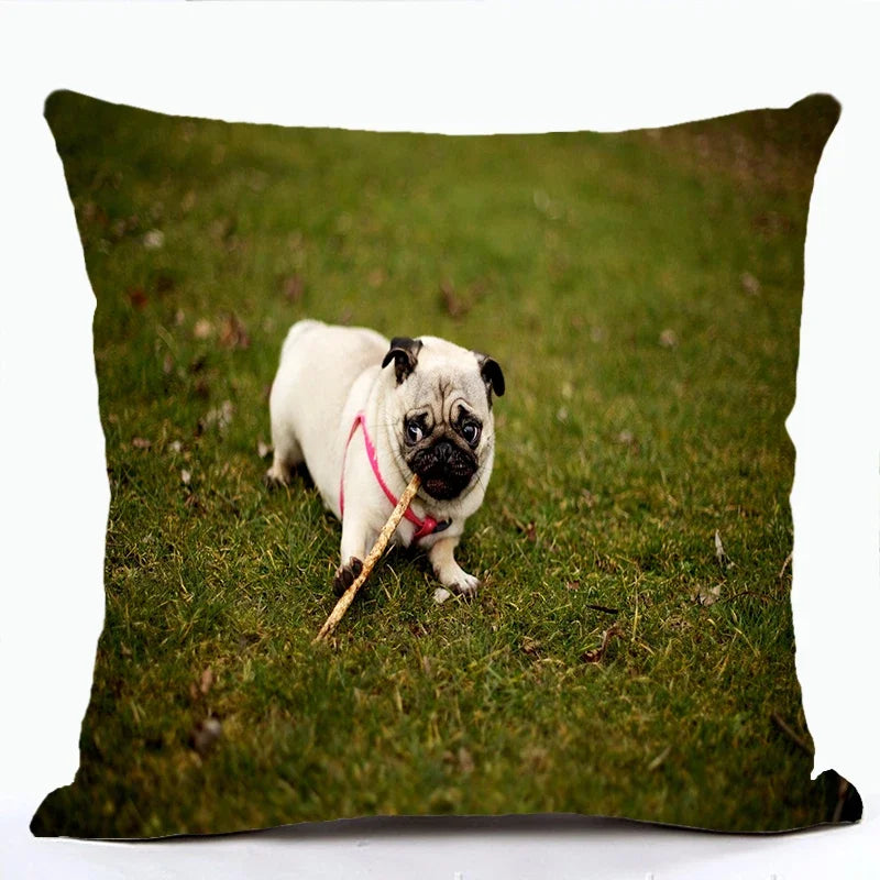 French Bulldog & Pug Dog Pillowcase by Axyaa - Decorative Animal Polyester Cushion Cover