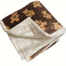 Axyaa Double-Layered Teddy Bear Plush Throw Blanket White with Brown Bear Pattern