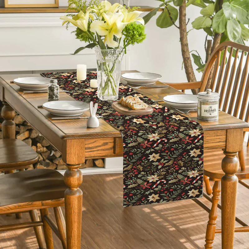 Axyaa Poinsettia Table Runner - Festive Dining Room Decor