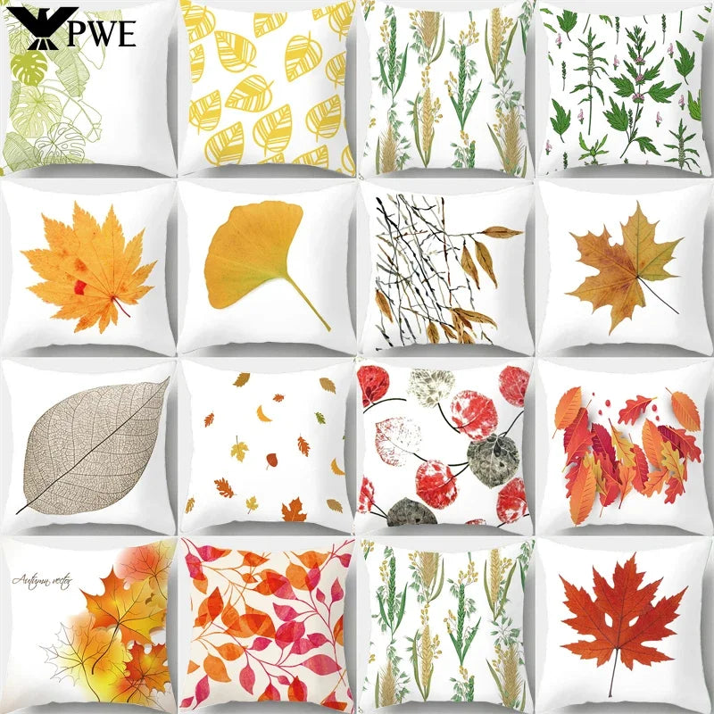 Axyaa Autumn Maple Leaves Pillow Cases with Fresh Print Flower Plant Custom Polyester Cover