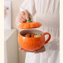 Axyaa Pumpkin Ceramic Coffee Mug with Lid - Home Office Drinkware and Decor