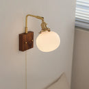 Axyaa Globe Ceramic LED Wall Lights Wood Sconce with Pull Chain Switch