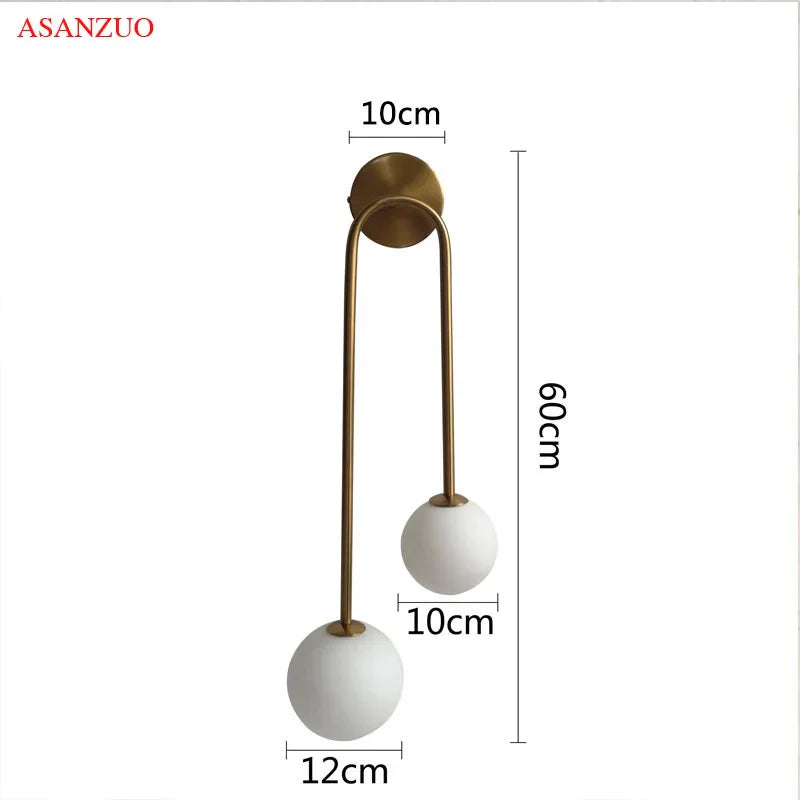 Axya Brass Wall Sconce Glass Ball LED Lamp for Bedroom Lighting