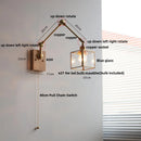 Axyaa Ash Wood LED Swing Arm Wall Lights with Pull Chain Switch & Blue Glass