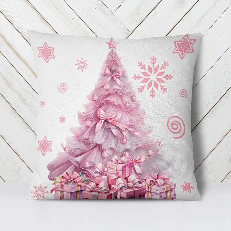 Axyaa Christmas Pink Throw Pillow Cover for Home Decoration & Holiday Gift