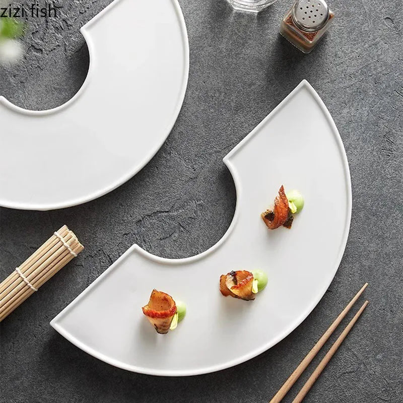 Axya White Ceramic Dining Plate for Restaurant, Sushi, Dessert, Pasta - Molecular Cuisine