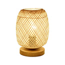 Axyaa Bamboo Woven Table Lamp on Natural Wooden Base - Bedroom Bedside Night Light