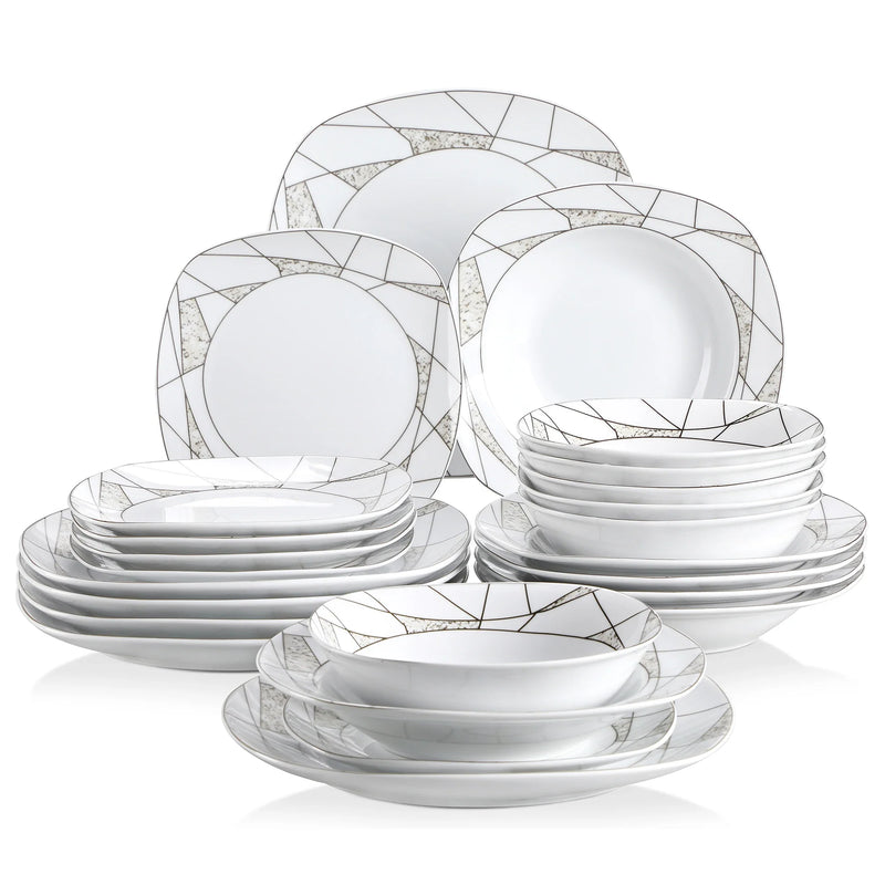 Axya Porcelain Dinnerware Set: Bowls, Plates, Cutlery - 24/48 Pieces