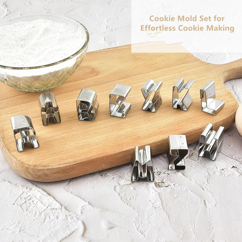 Axyaa Alphanumeric Cookie Mold Set: Stainless Steel Bakeware for DIY Baking & Dessert Decorating