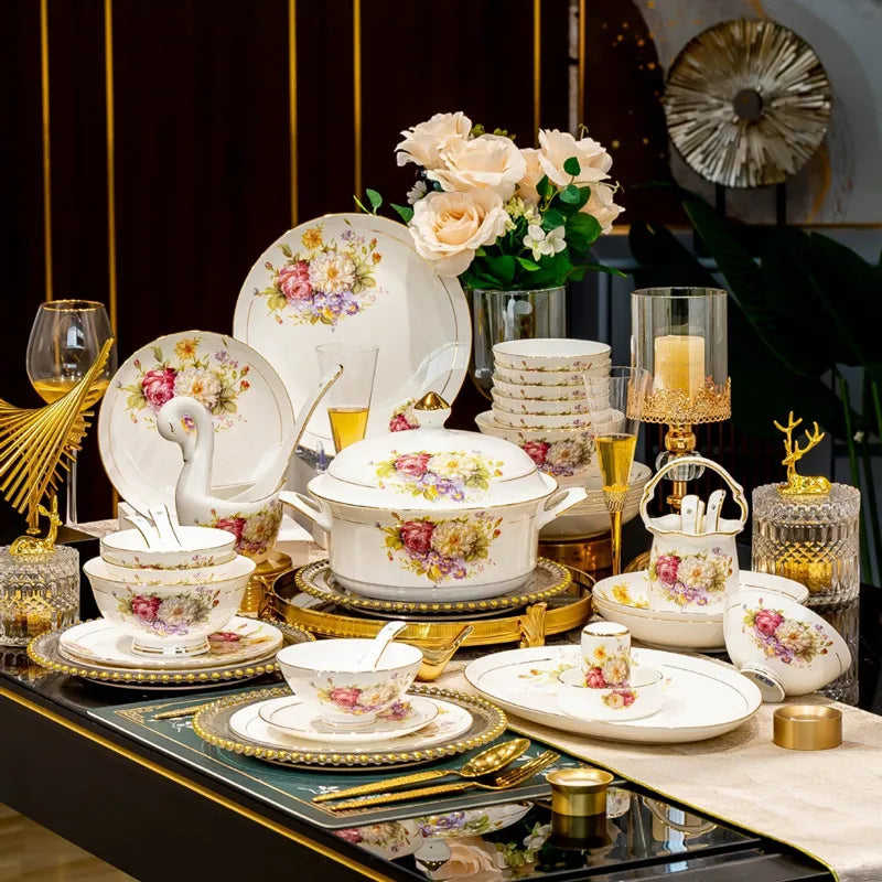 Axya™ European Style Bone Dinnerware Set with Utensils