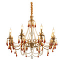 French Crystal Chandelier: Axyaa Luxury Copper LED Pendant Light, Red Crystal Hanging Lamp.