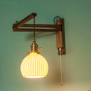 Axyaa White Ceramic LED Wall Sconce with Wood and Copper Finish