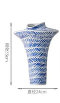 Axyaa Blue & White Ceramic Art Vase for Desktop Flower Arrangement and Hydroponic Plant Display