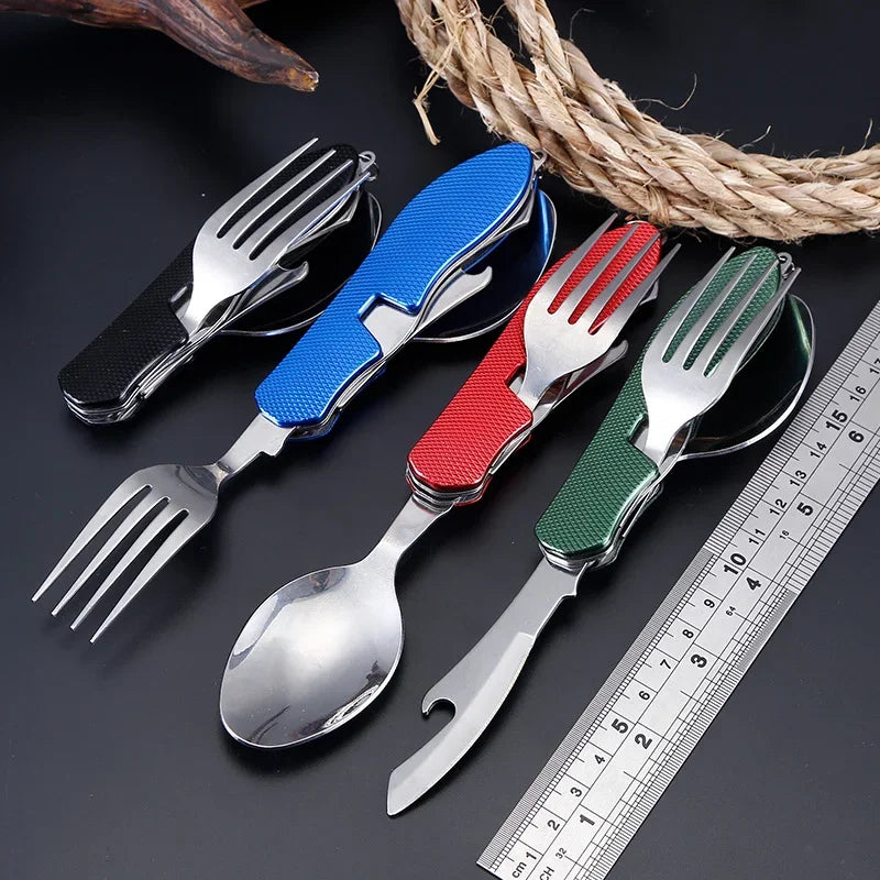 Axyaa 4-in-1 Foldable Stainless Steel Cutlery Set for Outdoor Camping & Picnic