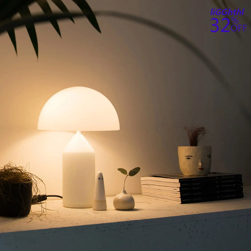 Axyaa White Mushroom Metal Desk Lamp - Modern LED Table Light for Home Decoration
